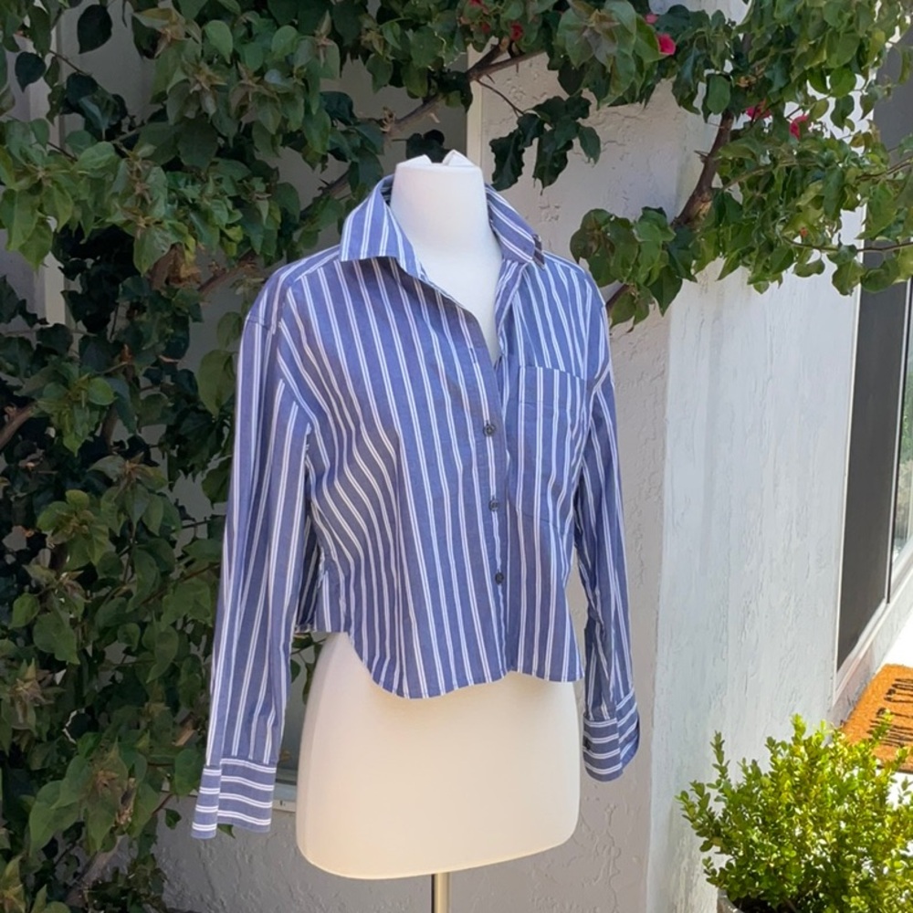 Banana Republic Blue and White Striped Button Down Shirt